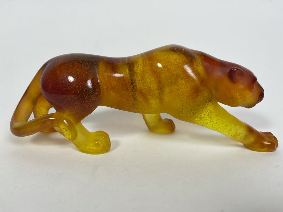Signed Daum France Orange Amber Crystal Panther 8.5L X 2.5W X 3H Retails $1,530 [Photo 2]