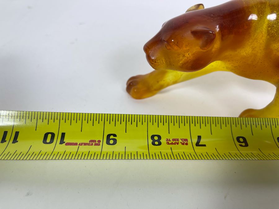 Signed Daum France Orange Amber Crystal Panther 8.5L X 2.5W X 3H Retails $1,530 [Photo 10]
