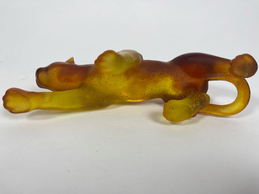 Signed Daum France Orange Amber Crystal Panther 8.5L X 2.5W X 3H Retails $1,530 [Photo 9]