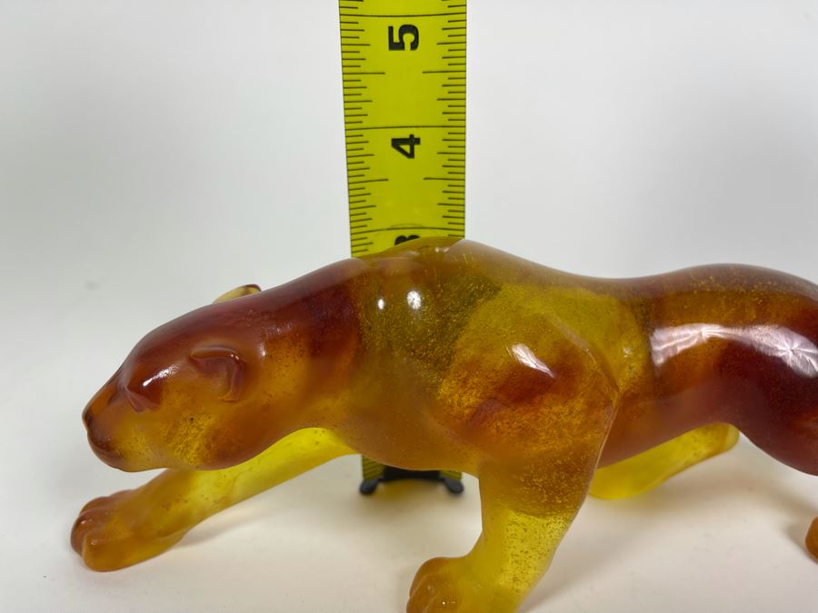 Signed Daum France Orange Amber Crystal Panther 8.5L X 2.5W X 3H Retails $1,530 [Photo 12]