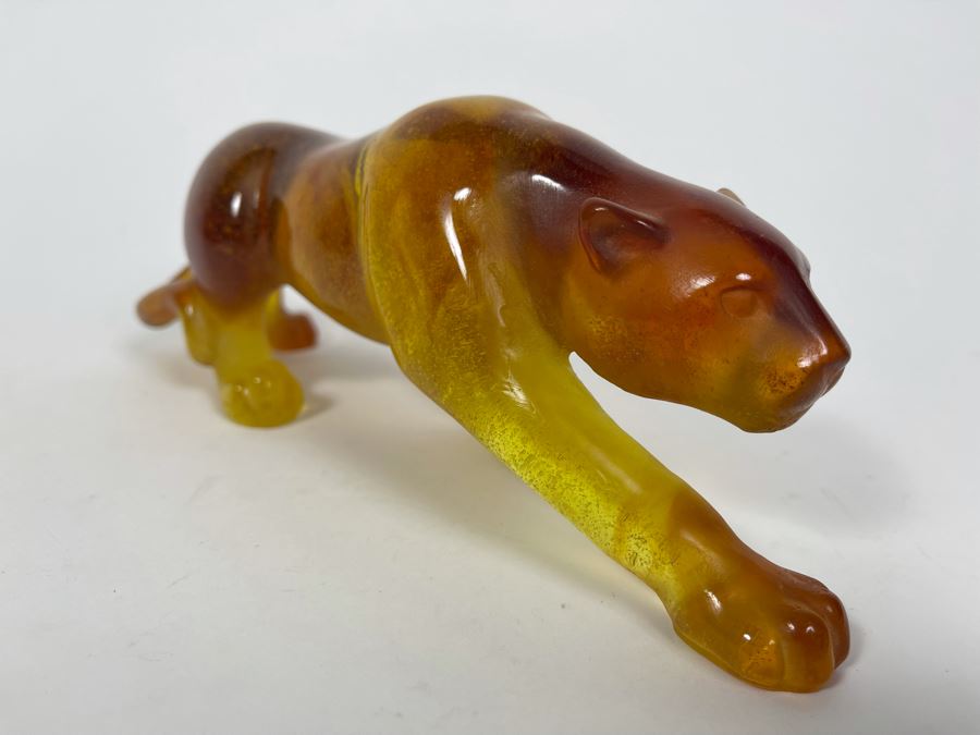 Signed Daum France Orange Amber Crystal Panther 8.5L X 2.5W X 3H Retails $1,530 [Photo 5]