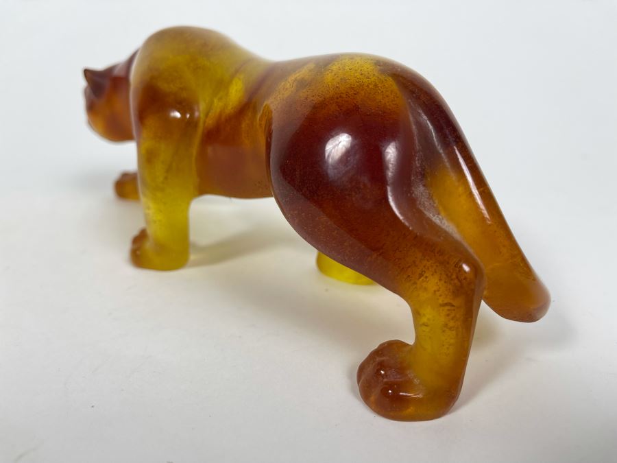 Signed Daum France Orange Amber Crystal Panther 8.5L X 2.5W X 3H Retails $1,530 [Photo 8]