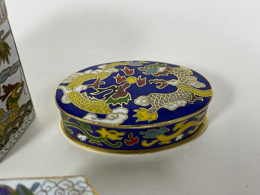 Collection Of Chinese Cloisonne Dragon Boxes 1.5-2H [Photo 9]
