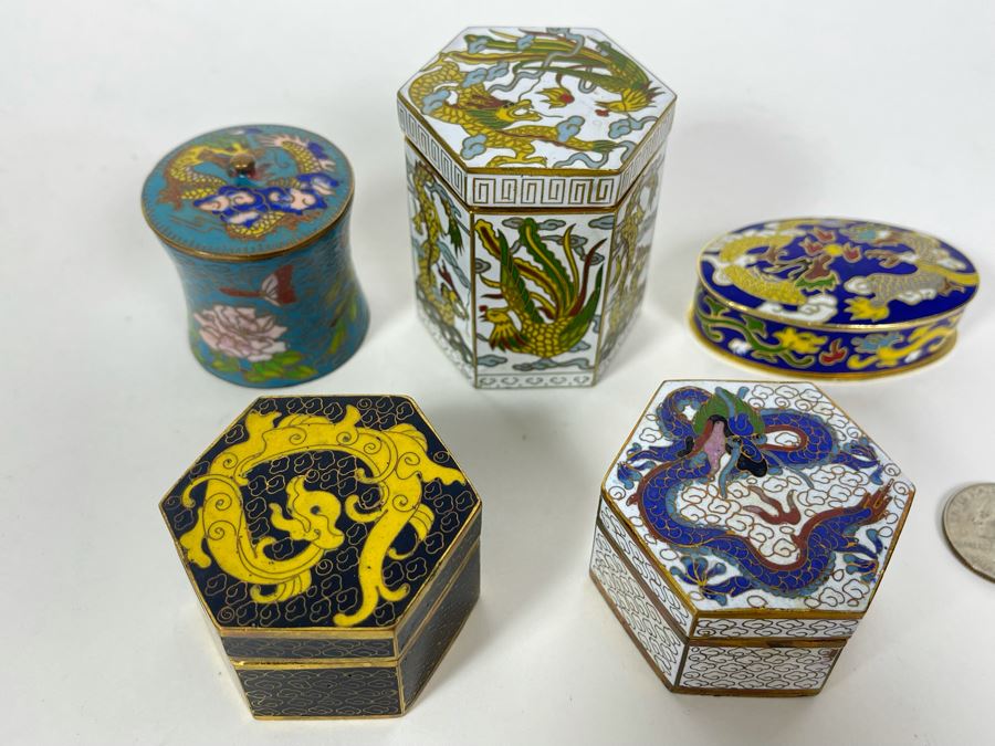 Collection Of Chinese Cloisonne Dragon Boxes 1.5-2H [Photo 2]