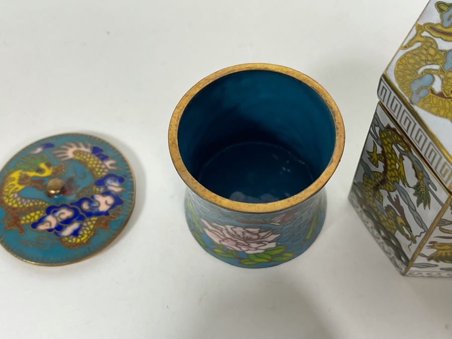 Collection Of Chinese Cloisonne Dragon Boxes 1.5-2H [Photo 12]