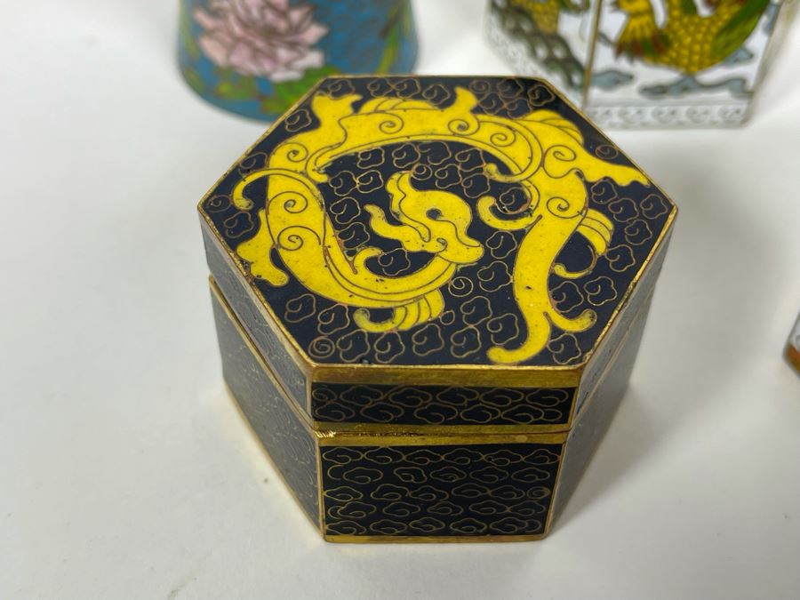 Collection Of Chinese Cloisonne Dragon Boxes 1.5-2H [Photo 5]