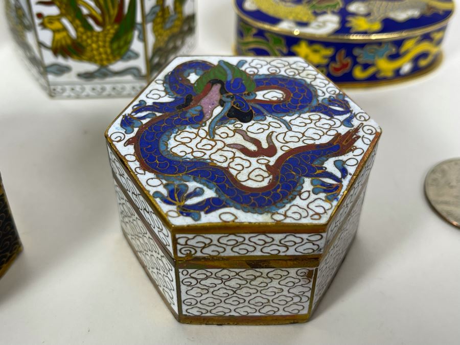Collection Of Chinese Cloisonne Dragon Boxes 1.5-2H [Photo 6]