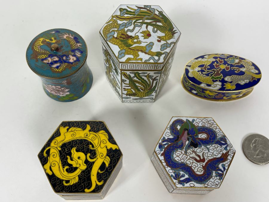 Collection Of Chinese Cloisonne Dragon Boxes 1.5-2H [Photo 4]