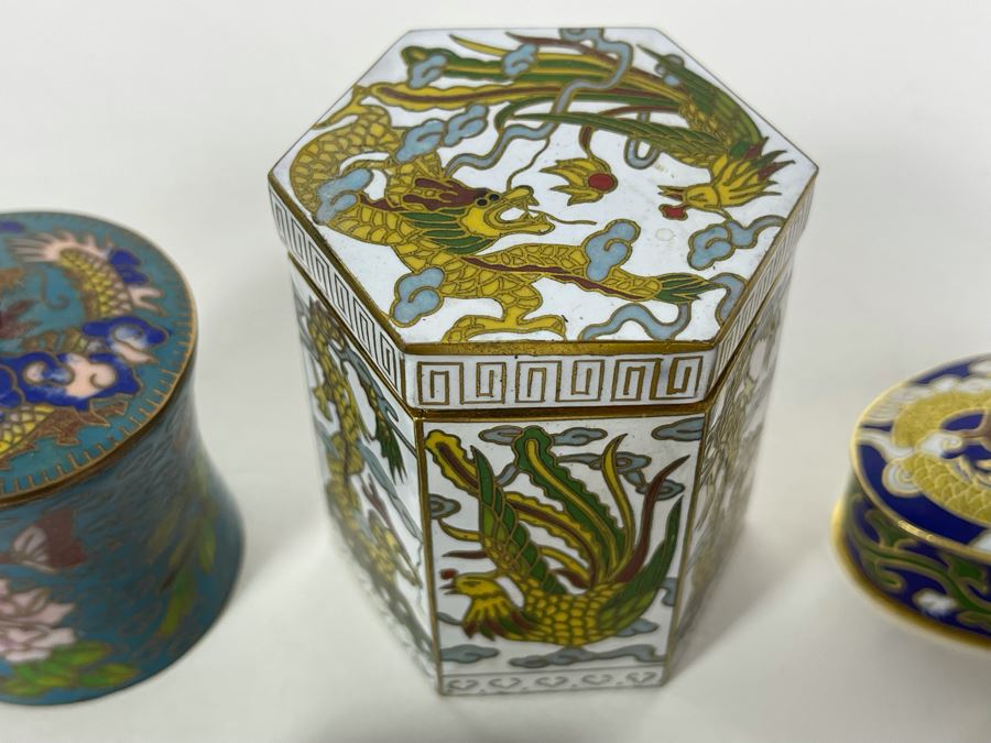 Collection Of Chinese Cloisonne Dragon Boxes 1.5-2H [Photo 8]