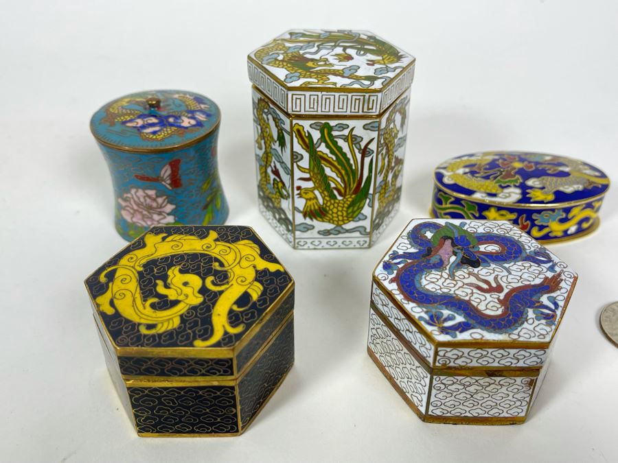 Collection Of Chinese Cloisonne Dragon Boxes 1.5-2H [Photo 1]