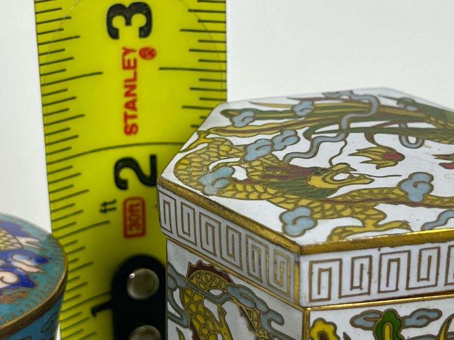Collection Of Chinese Cloisonne Dragon Boxes 1.5-2H [Photo 16]
