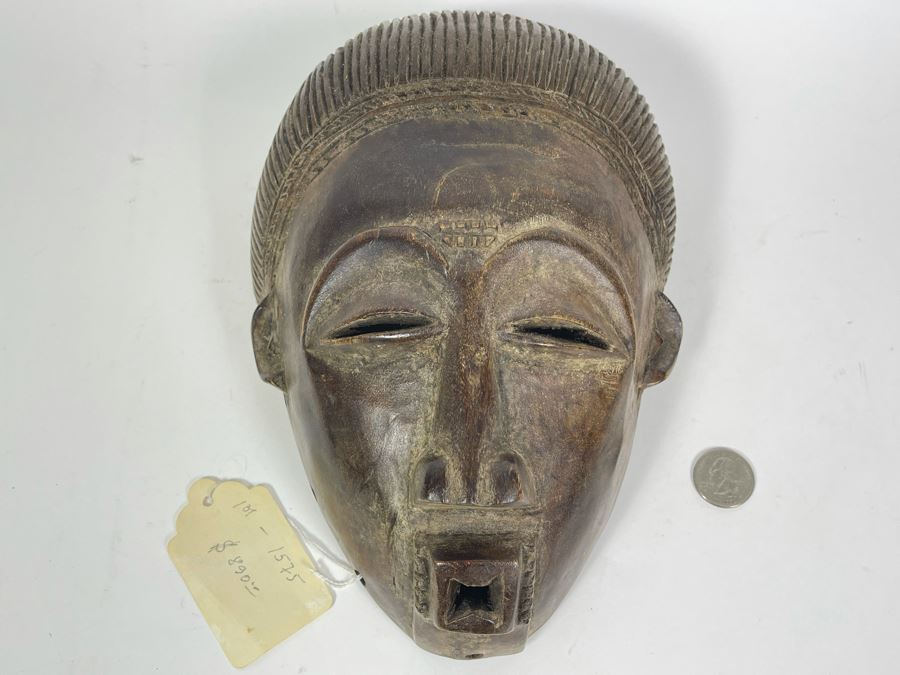 Antique African Hand Carved Wood Mask Old Chokwe Tribe Democratic Republic Of Congo 7.5W X 10H X 4D Retailed For $890