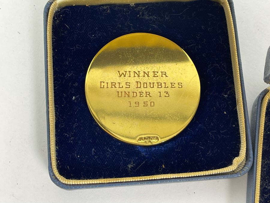 Three Engraved Medals From Southern California Junior Tennis Championships 1950 Winner Girls Singles Under 13, 1950 Winner Doubles Girls Under 13 And Sterling Silver Runner-Up Girls Singles Under 15 1952 [Photo 9]
