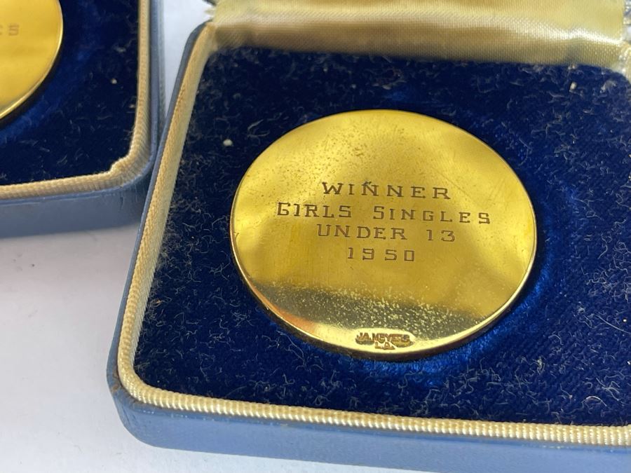 Three Engraved Medals From Southern California Junior Tennis Championships 1950 Winner Girls Singles Under 13, 1950 Winner Doubles Girls Under 13 And Sterling Silver Runner-Up Girls Singles Under 15 1952 [Photo 8]