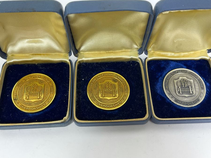Three Engraved Medals From Southern California Junior Tennis Championships 1950 Winner Girls Singles Under 13, 1950 Winner Doubles Girls Under 13 And Sterling Silver Runner-Up Girls Singles Under 15 1952 [Photo 3]