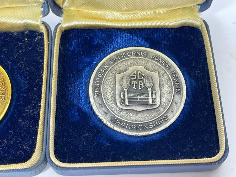 Three Engraved Medals From Southern California Junior Tennis Championships 1950 Winner Girls Singles Under 13, 1950 Winner Doubles Girls Under 13 And Sterling Silver Runner-Up Girls Singles Under 15 1952 [Photo 7]