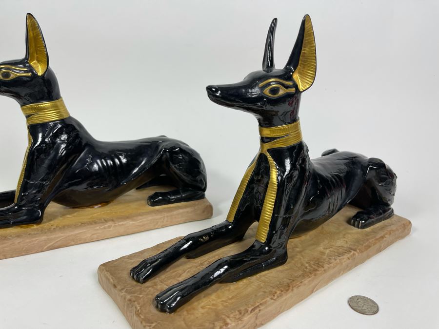 Pair Of Boehm Porcelain Limited Edition God Anubis Statues From The Treasures Of Tutankhamun Exhibition 13.5W X 5.5D X 9.5H [Photo 6]