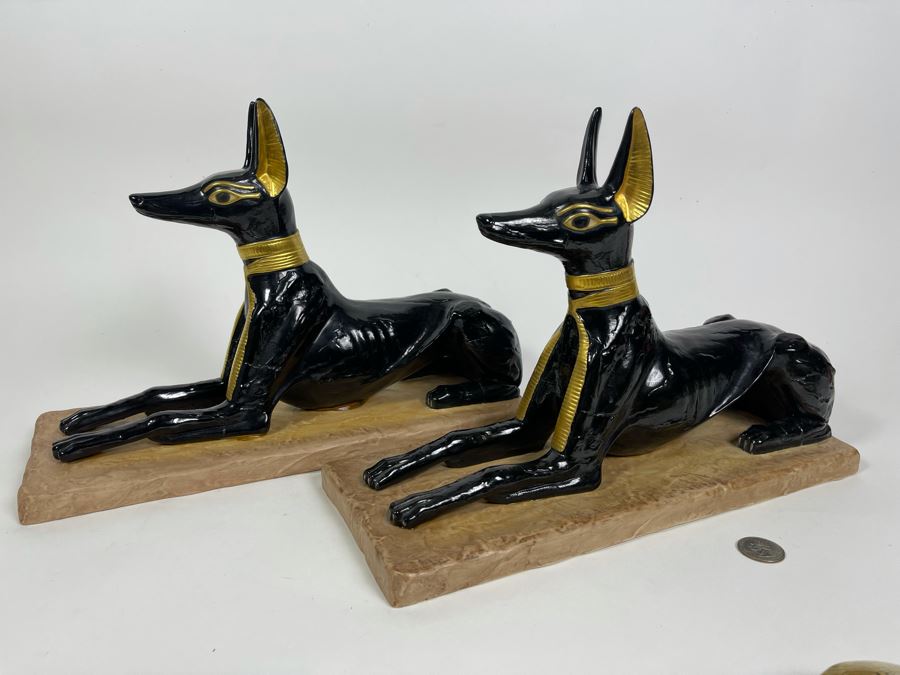 Pair Of Boehm Porcelain Limited Edition God Anubis Statues From The Treasures Of Tutankhamun Exhibition 13.5W X 5.5D X 9.5H [Photo 2]