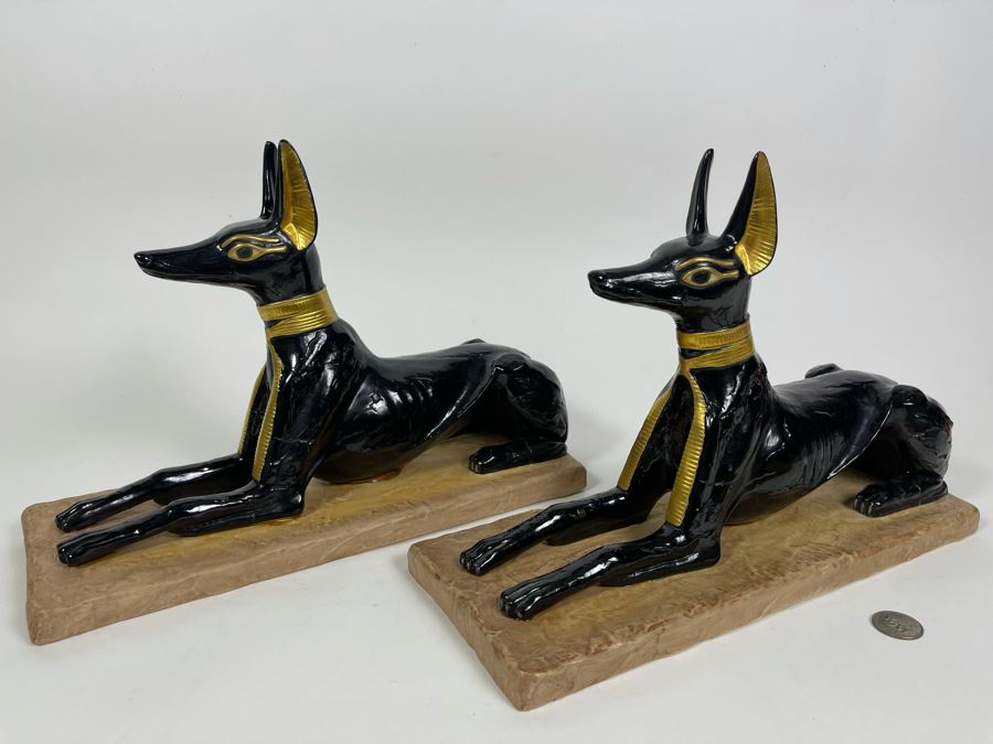 Pair Of Boehm Porcelain Limited Edition God Anubis Statues From The Treasures Of Tutankhamun Exhibition 13.5W X 5.5D X 9.5H [Photo 1]