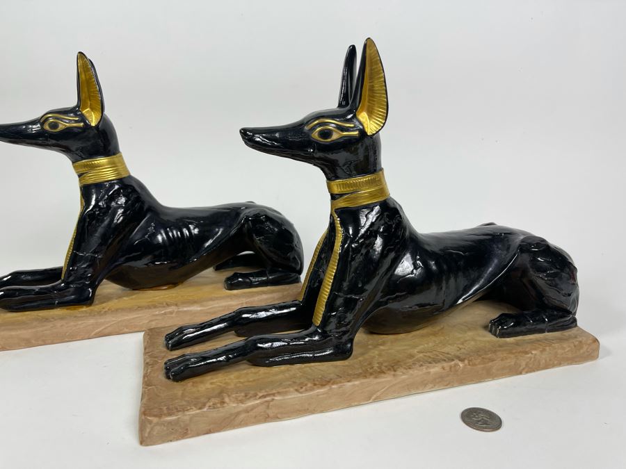 Pair Of Boehm Porcelain Limited Edition God Anubis Statues From The Treasures Of Tutankhamun Exhibition 13.5W X 5.5D X 9.5H [Photo 4]