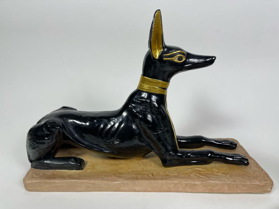 Pair Of Boehm Porcelain Limited Edition God Anubis Statues From The Treasures Of Tutankhamun Exhibition 13.5W X 5.5D X 9.5H [Photo 7]