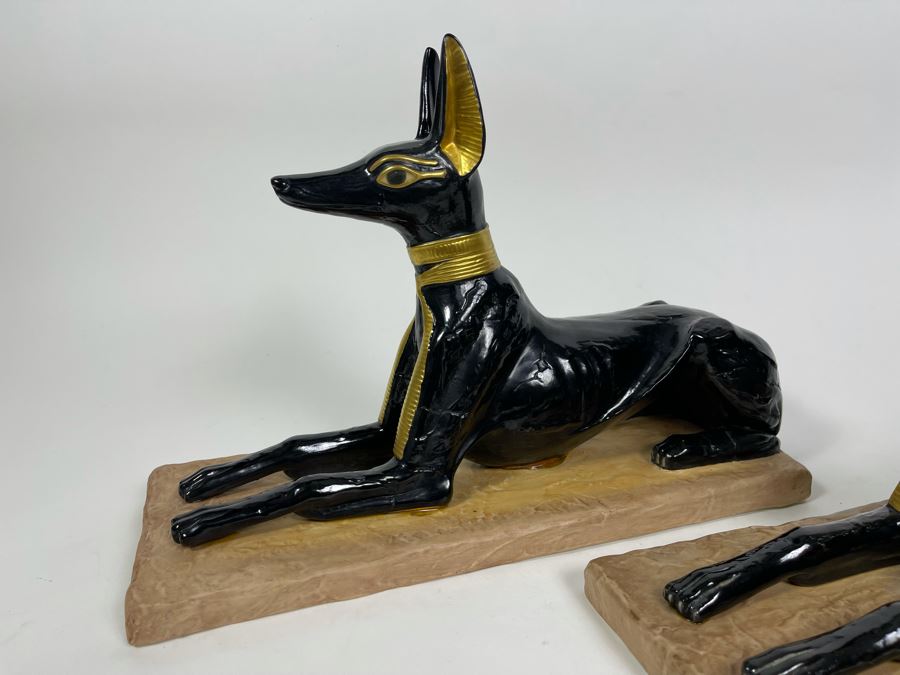 Pair Of Boehm Porcelain Limited Edition God Anubis Statues From The Treasures Of Tutankhamun Exhibition 13.5W X 5.5D X 9.5H [Photo 5]