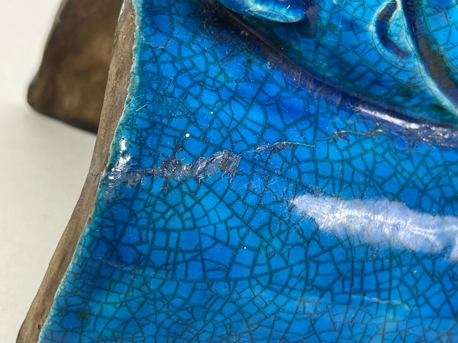 Vintage Chinese Blue Glazed Porcelain Fish (Base Has Been Repaired - See Photos) 11.5H [Photo 11]