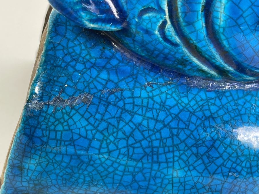 Vintage Chinese Blue Glazed Porcelain Fish (Base Has Been Repaired - See Photos) 11.5H [Photo 10]