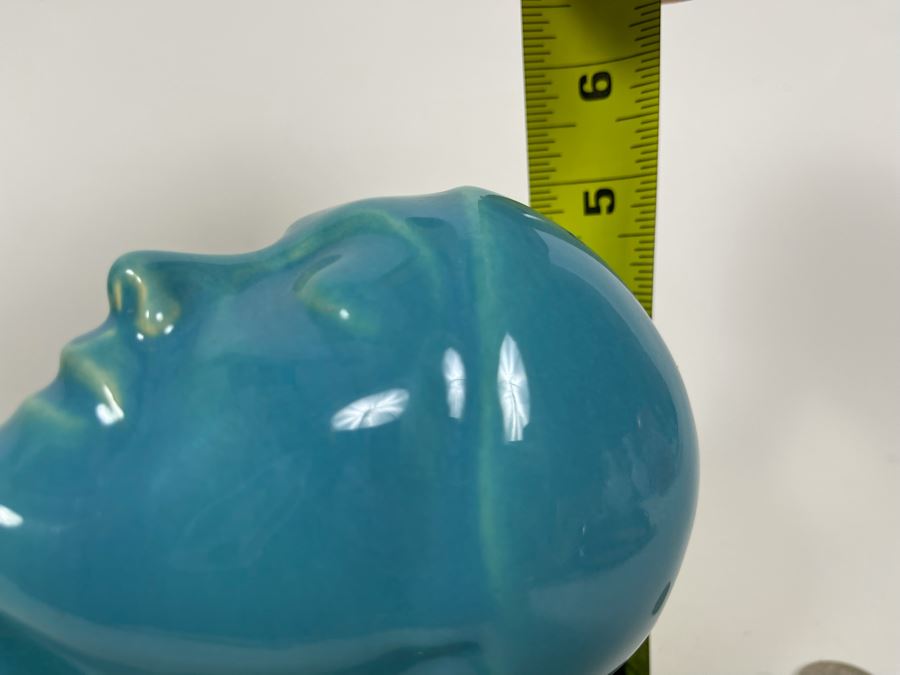 Signed Vintage 1935 Art Deco Blue Glazed Ceramic Womans Head Bust 6W X 5H [Photo 13]