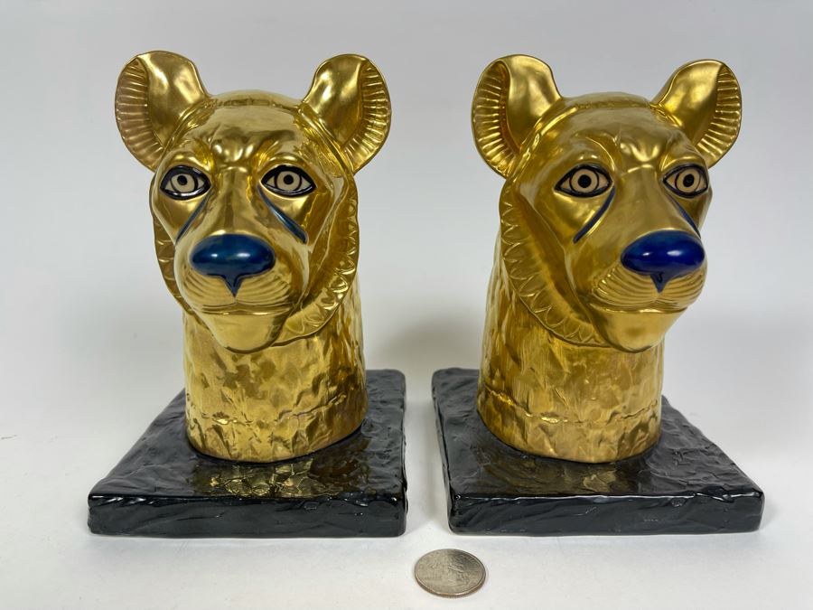 Pair Of Boehm Porcelain Limited Edition Cheetah Head Statues From The Treasures Of Tutankhamun Exhibition 7H [Photo 1]