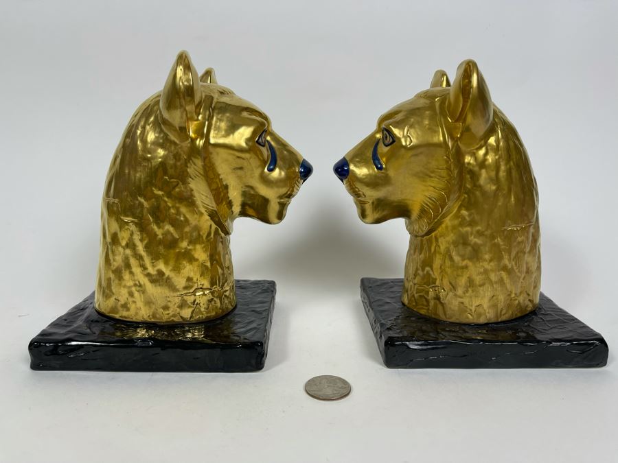 Pair Of Boehm Porcelain Limited Edition Cheetah Head Statues From The Treasures Of Tutankhamun Exhibition 7H [Photo 5]