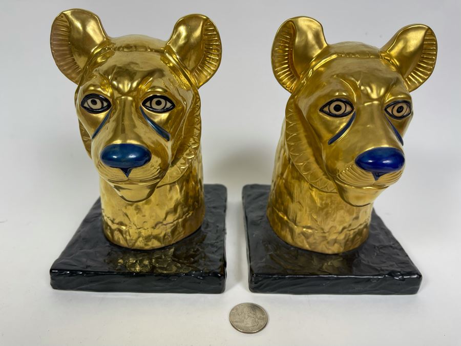 Pair Of Boehm Porcelain Limited Edition Cheetah Head Statues From The Treasures Of Tutankhamun Exhibition 7H [Photo 3]