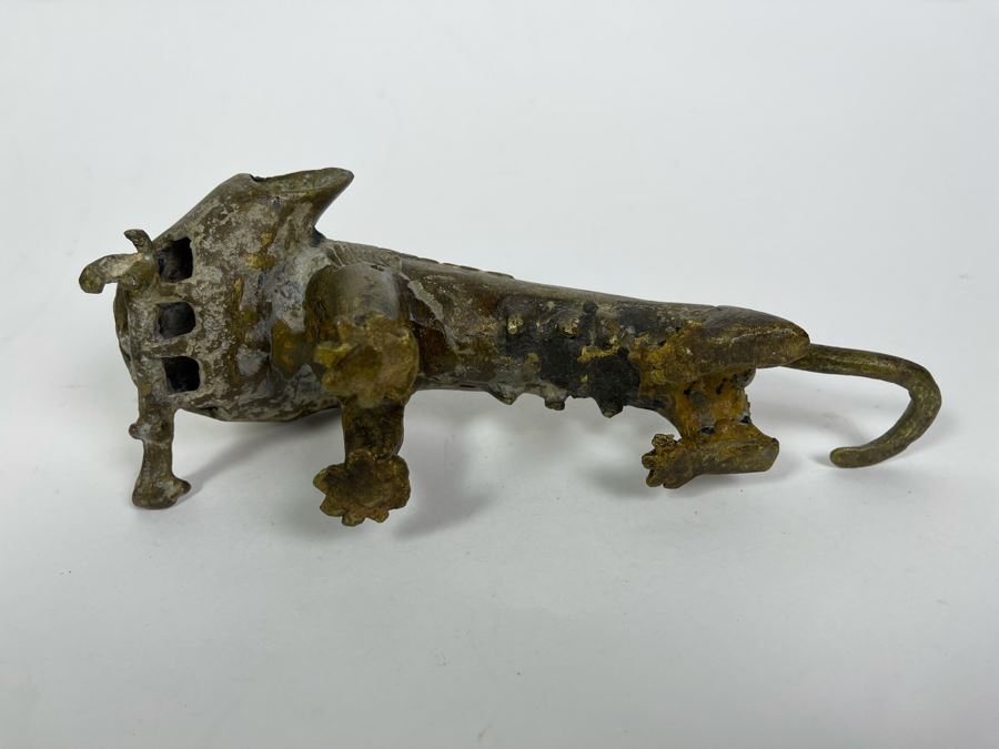 Old Solid Bronze Benin African Leopard Cat Sculpture 9.5W X 3.5D X 4H [Photo 24]