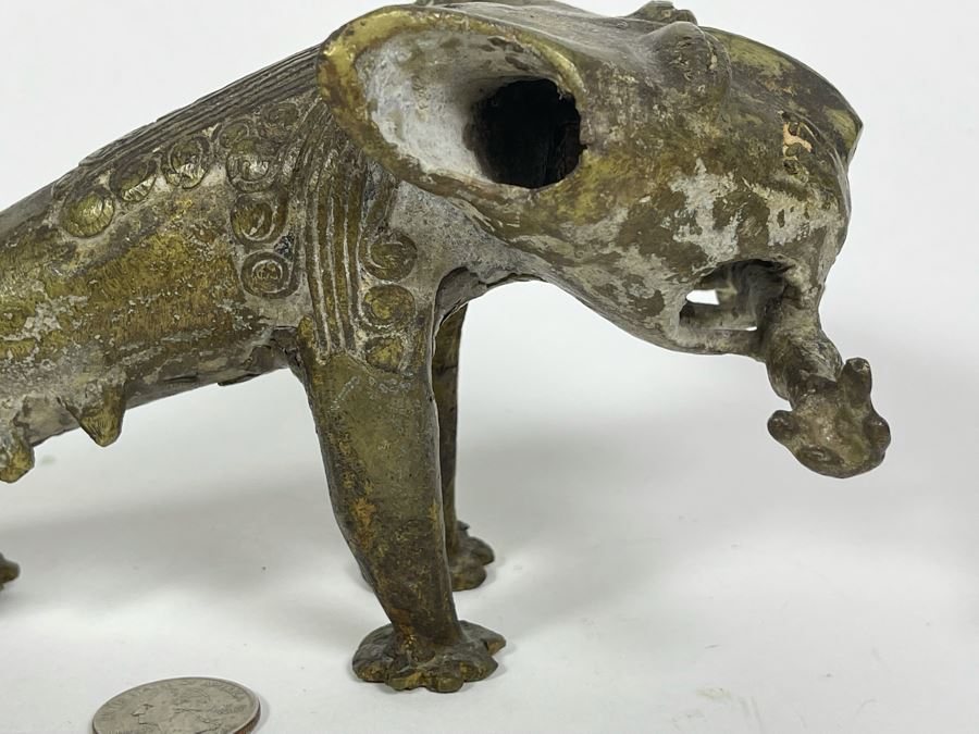 Old Solid Bronze Benin African Leopard Cat Sculpture 9.5W X 3.5D X 4H [Photo 15]