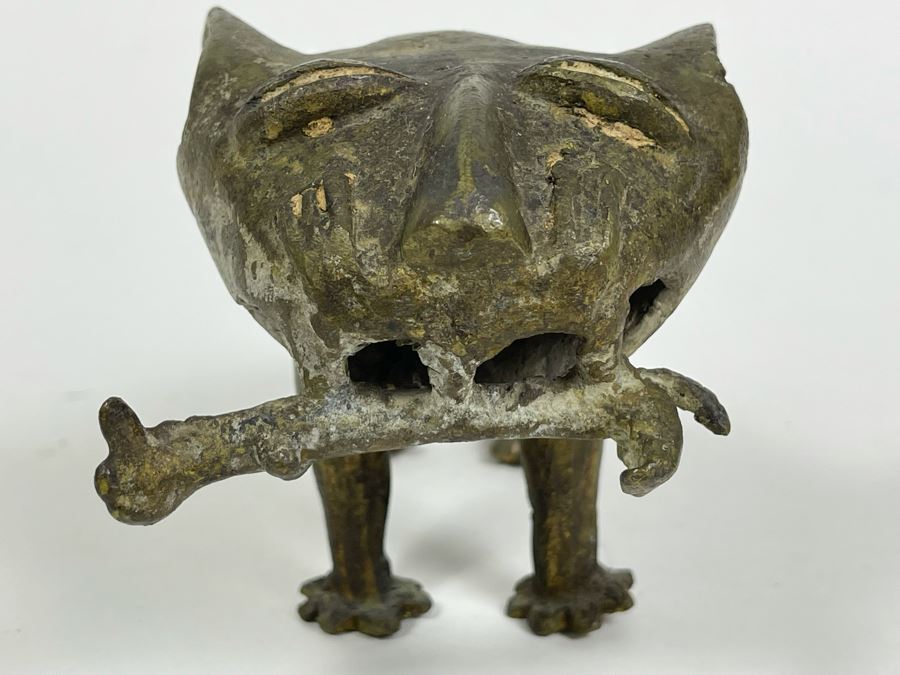 Old Solid Bronze Benin African Leopard Cat Sculpture 9.5W X 3.5D X 4H [Photo 20]
