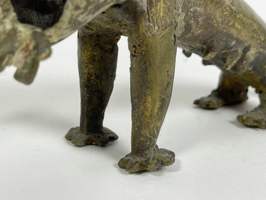 Old Solid Bronze Benin African Leopard Cat Sculpture 9.5W X 3.5D X 4H [Photo 23]