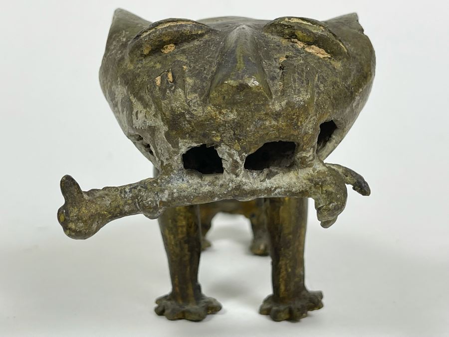 Old Solid Bronze Benin African Leopard Cat Sculpture 9.5W X 3.5D X 4H [Photo 21]