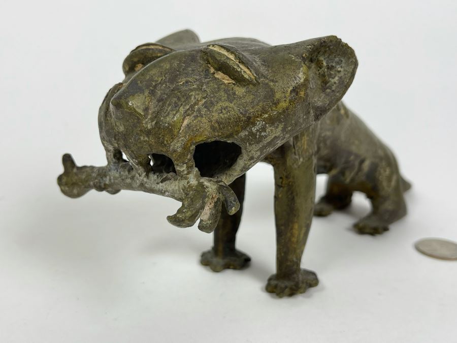 Old Solid Bronze Benin African Leopard Cat Sculpture 9.5W X 3.5D X 4H [Photo 2]