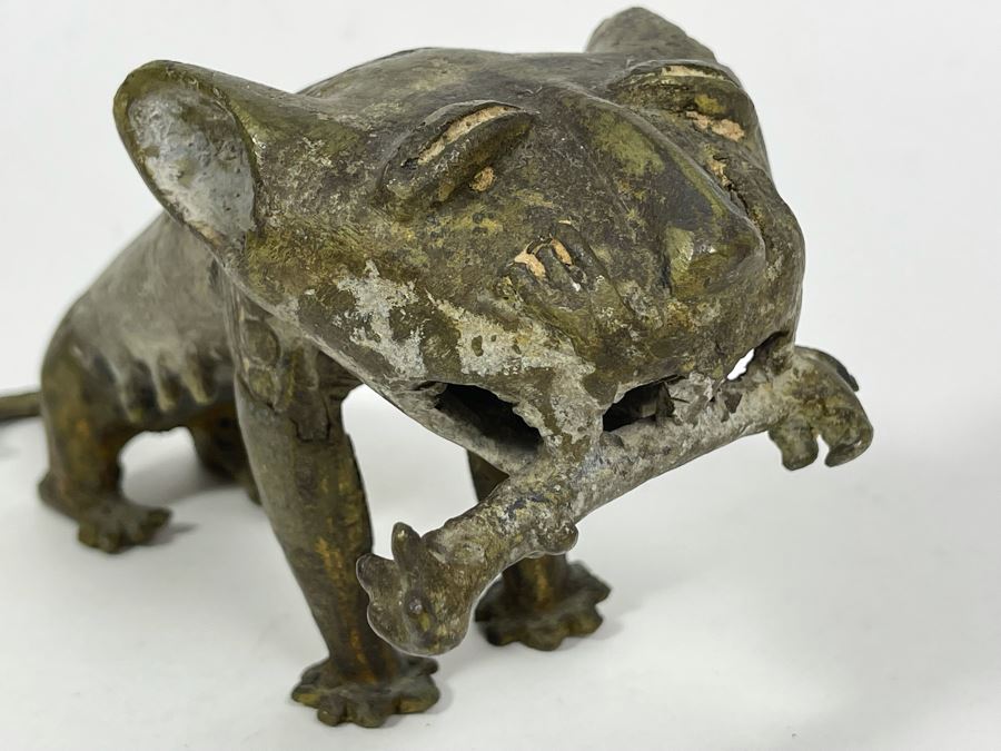 Old Solid Bronze Benin African Leopard Cat Sculpture 9.5W X 3.5D X 4H [Photo 17]