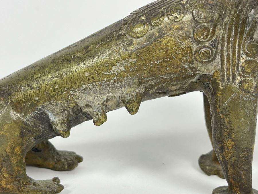 Old Solid Bronze Benin African Leopard Cat Sculpture 9.5W X 3.5D X 4H [Photo 14]