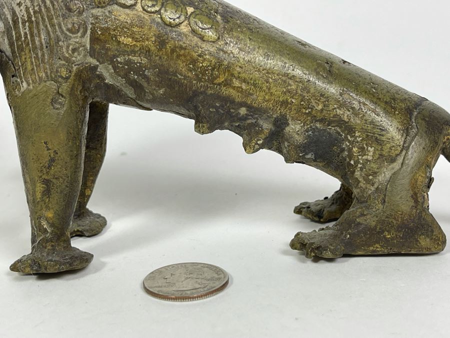 Old Solid Bronze Benin African Leopard Cat Sculpture 9.5W X 3.5D X 4H [Photo 8]