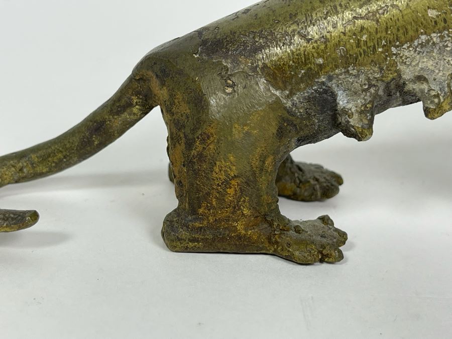 Old Solid Bronze Benin African Leopard Cat Sculpture 9.5W X 3.5D X 4H [Photo 13]