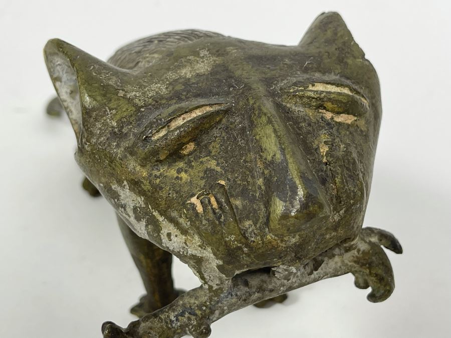 Old Solid Bronze Benin African Leopard Cat Sculpture 9.5W X 3.5D X 4H [Photo 18]