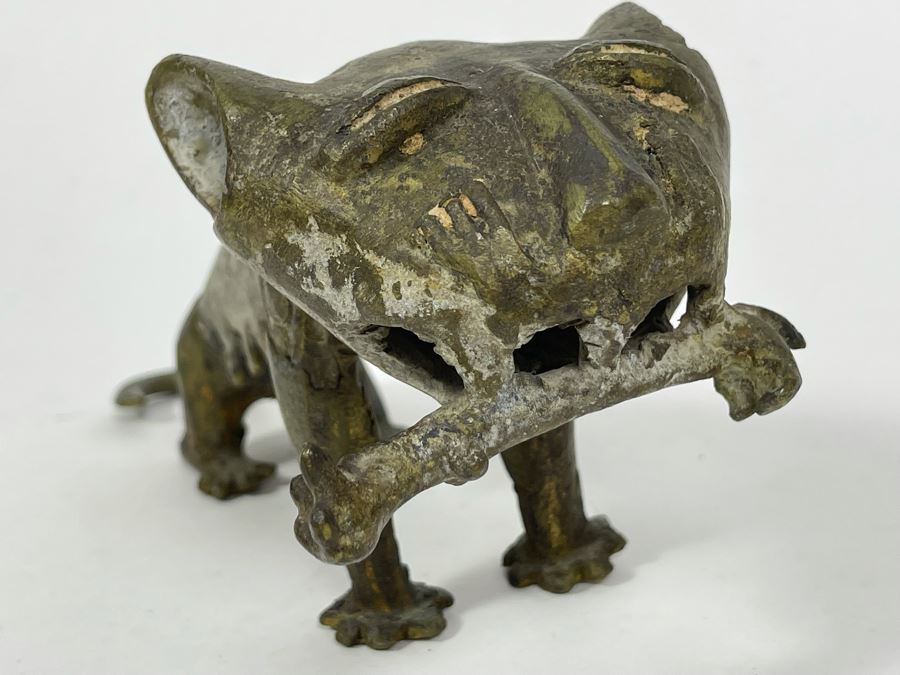 Old Solid Bronze Benin African Leopard Cat Sculpture 9.5W X 3.5D X 4H [Photo 19]