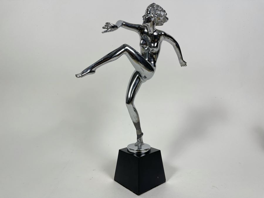 Vintage Art Deco Polished Chrome Metal Dancer Sculpture 13.5H
