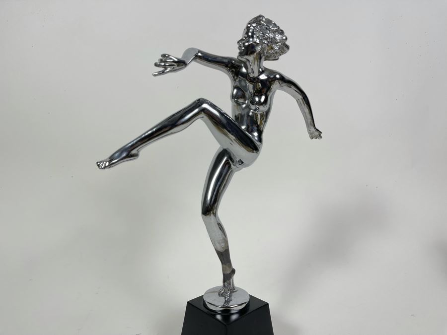Vintage Art Deco Polished Chrome Metal Dancer Sculpture 13.5H [Photo 3]
