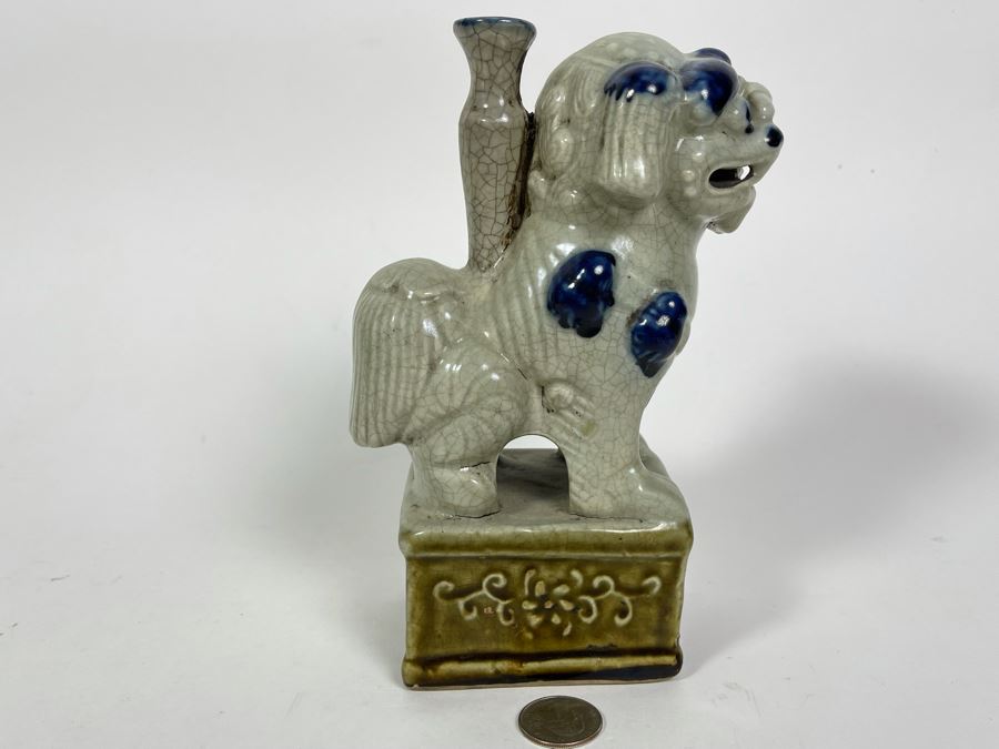 Old Antique Chinese Porcelain Foo Dog Lion With Certificate Of Authenticity From Hong Kong 8H [Photo 9]