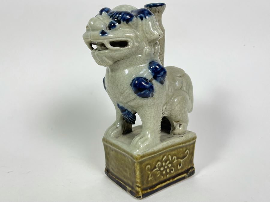Old Antique Chinese Porcelain Foo Dog Lion With Certificate Of Authenticity From Hong Kong 8H [Photo 2]