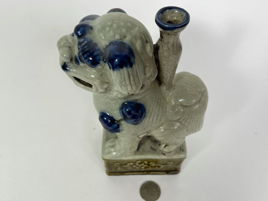 Old Antique Chinese Porcelain Foo Dog Lion With Certificate Of Authenticity From Hong Kong 8H [Photo 4]