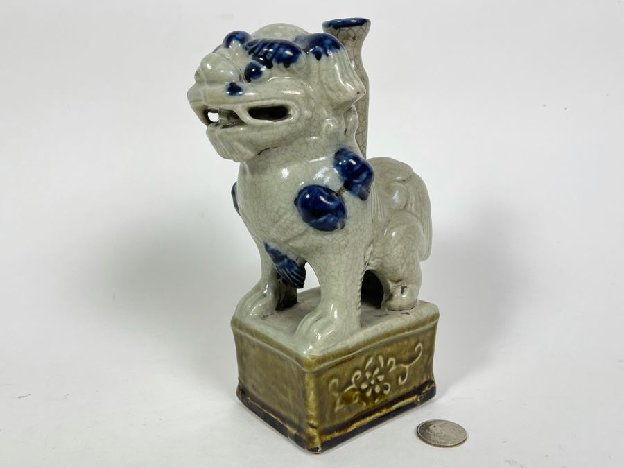 Old Antique Chinese Porcelain Foo Dog Lion With Certificate Of Authenticity From Hong Kong 8H [Photo 3]